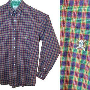 VTG Cinch Miller Style Mens MED Long Sleeve Green Red Purple Plaid Dress Shirt